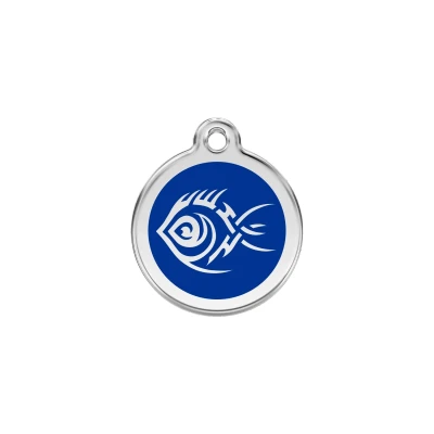 Afbeelding van Tribal Fish Navy roestvrijstalen hondenpenning small/klein dia. 2 cm RedDingo