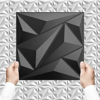 Afbeelding van 3D panelen, pvc kunststof wandpanelen, gaming, kamer, wandplafond, look, pvc, platen, 10 stuks, 0,9 m², zwart D137 1