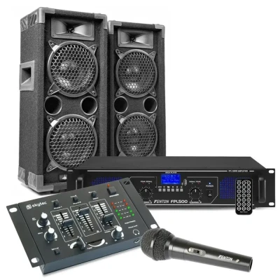 Afbeelding van MAX26 DJ set met o.a. speakers, versterker en mixer 1200W