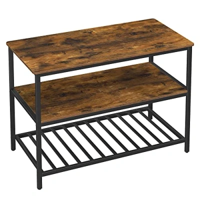 Afbeelding van VASAGLE Keukenplank met 3 planken, keukeneiland groot werkblad, stabiel metalen frame, 120 x 60 90 cm, eenvoudige montage, industrieel ontwerp, vintage bruin zwart KKI01BX