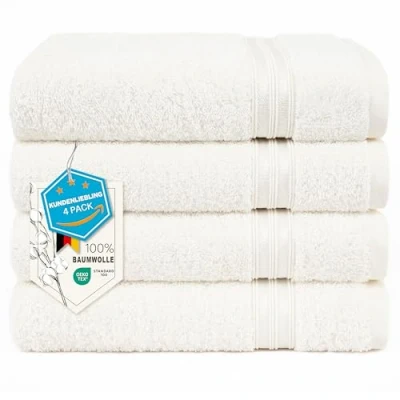 Afbeelding van Hammetex Set van 4 badhanddoeken, 100% katoen, premium kwaliteit, groot, 50 x 100 cm, zacht, absorberend, sneldrogend, crème
