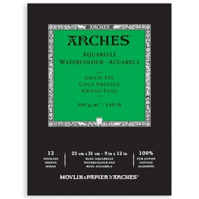 Afbeelding van Block Enc 23 x 31 12H Arches Aquarel 100% fijn, 300 g, natuurlijk wit
