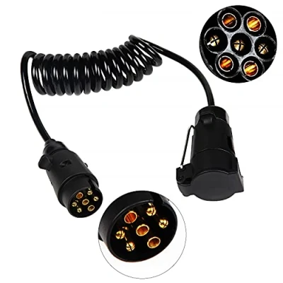 Afbeelding van EXLECO Aanhangerverlengkabel, aanhangerkabel, adapter, 7 polig, max. 2 m lang, spiraalkabel, auto, aanhanger, caravan