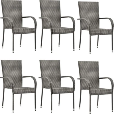 Afbeelding van vidaXL Tuinstoelen stapelbaar 6 st poly rattan grijs