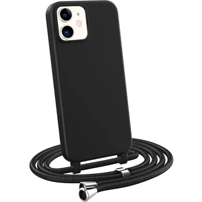 Afbeelding van MyGadget mobiele telefoonketting voor Apple iPhone 12 Mini TPU hoesje met lint telefoonhoes telefoonriem om op te hangen Snoer Koordhoes Beschermhoes Zwart