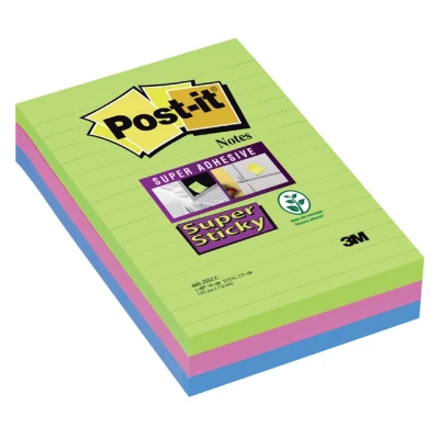 Afbeelding van Memoblok 3M Post it 660 Super Sticky 102x152mm lijn rainbow