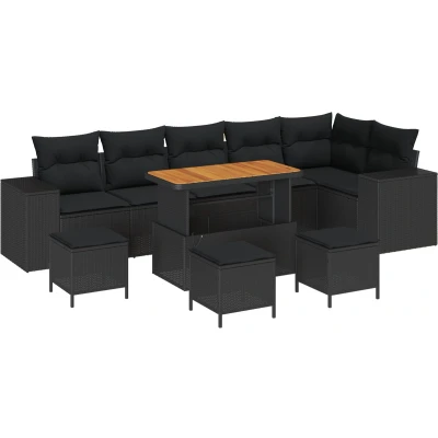 Afbeelding van vidaXL 10 delige Tuinsofa Set met Kussens Zwart Poly Rattan Acacia