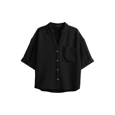 Afbeelding van OPUS Crinkle Optik Lockere Passform Vausschnitt Overhemdblouse, Dames, Maat: 34, Black