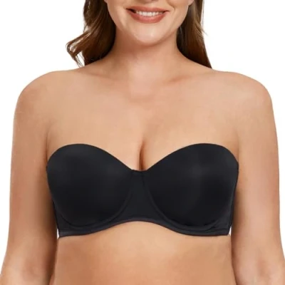 Afbeelding van MELENECA Dames Comfort Beugel Ongewatteerde Grote Borsten Strapless bh Zwart 90D
