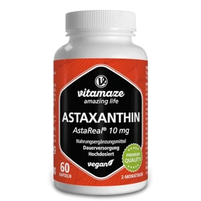 Afbeelding van astaxanthine capsules Hoge Dosis &amp; Veganistisch, 10 mg per capsule, natuurlijk poeder uit de bloedregenalg, 60 voor 2 maanden, voedingssupplement zonder additieven