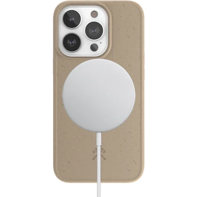 Afbeelding van Woodcessories Case MagSafe geschikt voor iPhone 14 Pro gemaakt van bio materialen en draadloos laden Taupe