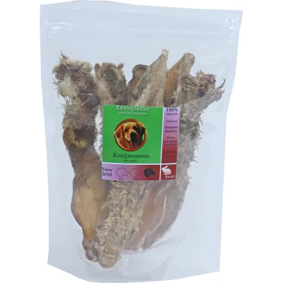 Afbeelding van Natuurlijke Snack konijnenoren met vacht zak a 100g Gebr de boon