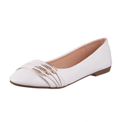 Afbeelding van Elara Dames Ballerina&#039;s Lederlook Kristallen Platte Chunkyrayan B069 BL White 39