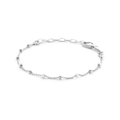 Afbeelding van Armband Bolletjes Wit Emaille 13 + 3 Cm Zilver Gerhodineerd