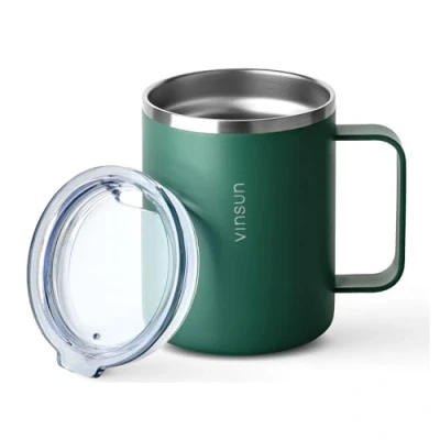 Afbeelding van Vinsun Thermosbeker met Handvat 350ml Koffiebeker to go, Roestvrijstalen Drinkbeker Transparant Deksel Drinkopening Isoleerbeker voor Reizen, Outdoor, Camping