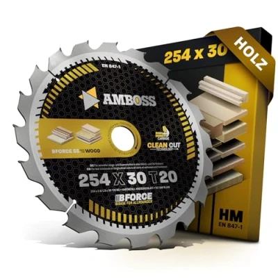 Afbeelding van HM cirkelzaagblad 254x30 Z20 wisseltand voor hout gesneden. AMBOSS WERKZEUGE® zaagblad van 254 mm comp. Bosch GTS 10. PTS 100 T.GTS Black &amp; Decker BES720 QS GCM 18V 254. 350