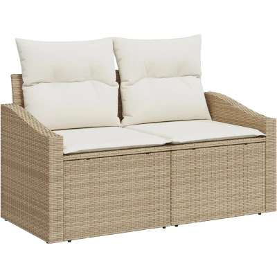 Afbeelding van vidaXL 6 delige tuinbankstel met kussens Beige Poly Rattan Acacia