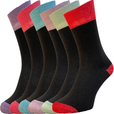 Afbeelding van ZombaFlo 6 paar diabetische sokken voor vrouwen niet elastisch katoenrijk zachte grip Stay Up Soft Top UK 4 7 Multipack, Kleurrijke hiel en teen, 37 40 EU