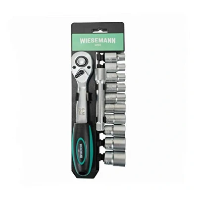 Afbeelding van Dopsleutel set 12 delig met 1/2&quot; ratel, 10mm 24mm zeskant bit verwisselbare doppen en verlengstuk 125mm van chroom vanadium staal houder WIESEMANN 1893 I 80065