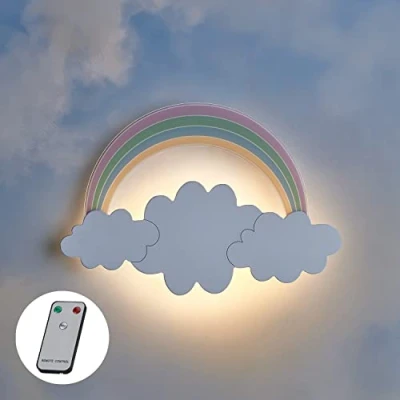 Afbeelding van Lights4fun LED Wandlamp Wolk Regenboog Afstandsbediening Timer Batterij Werkt Indoor Kinderkamer Decoratie