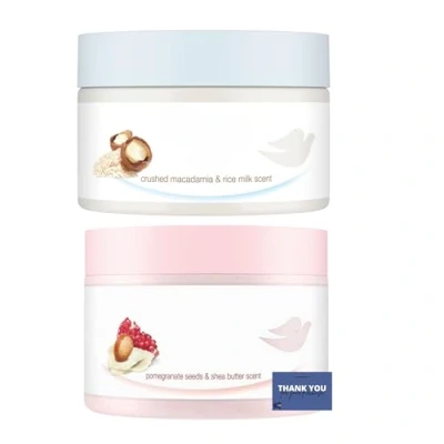 Afbeelding van Exfoliating Body Scrub Bundle Dove Macadamia en Rijstmelk Exfoliërende Pomegranaat Sheaboter