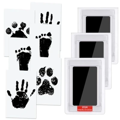 Afbeelding van Vicloon Baby Footprint Kit &amp; Handprint Kit,3 Stuks Fotolijst Clay voor pasgeborenen Jongens en Meisjes zwart