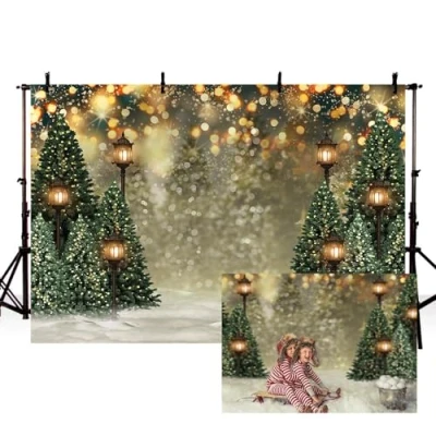 Afbeelding van MEHOFOND 8x6ft Winter Kerstboom Sneeuwvlok Groen Pasgeboren Fotografie Achtergrond Sneeuw Scène Glitter Bokeh Portret Achtergronden Xmas Verjaardag Baby Shower Party Foto Banner Props