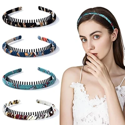 Afbeelding van Hoofdband met tanden, antislip kunststof hoofdbanden satijnen hoofddeksel, haaraccessoire voor meisjes en vrouwen, 4 stuks