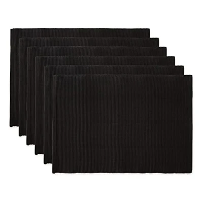 Afbeelding van DII Basic Everyday geribbeld tafelblad 100% katoen, placematset, 13x19, zwart, 6 delig