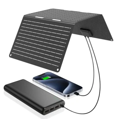 Afbeelding van Ecosonique 30 W opvouwbaar zonnepaneel, IP67 waterdicht, oplader op zonne energie, USB A, C voor mobiele telefoon, camera, powerstation, camping, backpacking, compatibel met