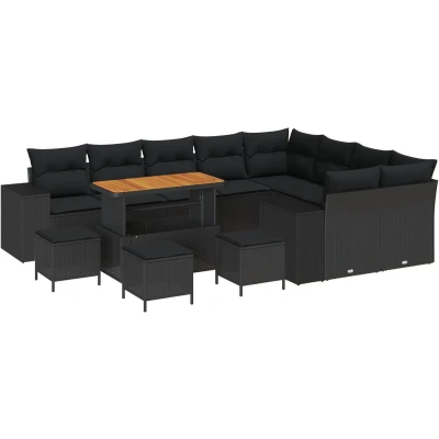 Afbeelding van vidaXL 12 delige tuinsalonset met kussens zwarte poly rattan acacia