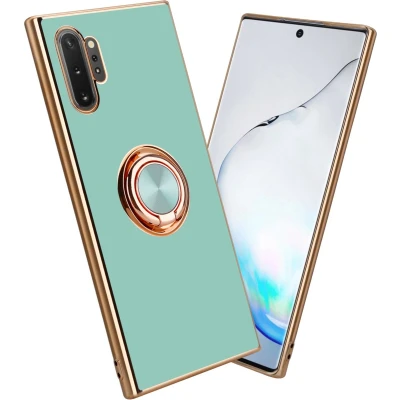 Afbeelding van Cadorabo Hoesje geschikt voor Samsung Galaxy NOTE 10 PLUS in Glossy Turquoise Goud met ring Beschermhoes van flexibel TPU silicone Case Cover camerabescherming en magnetische autohouder
