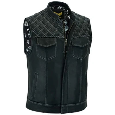Afbeelding van Leatherick SOA biker gilet van echt leer voor cut off stijl, met diepe zakken, perfect ruiters (5XL EUR66) Zwart