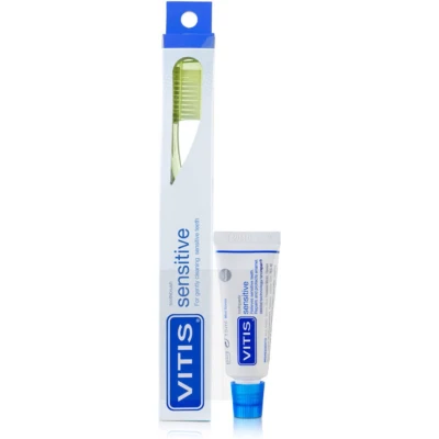 Afbeelding van 3x Vitis Sensitive Tandenborstel met 15 ml verpakking tandpasta