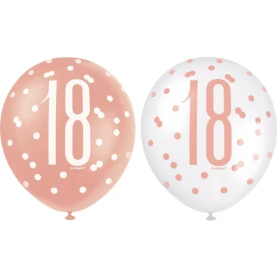 Afbeelding van Ballonnen 18 jaar Glitz Rose Goud 6 stuks