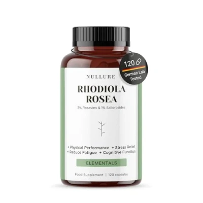 Afbeelding van Rhodiola Rosea Nullure 3% Rosavine en 1% Salidroside Verlichting van stress angst · Stemming Energie Vermoeidheid Veganistisch + Zonder toevoegingen 120 capsules (4 maanden)