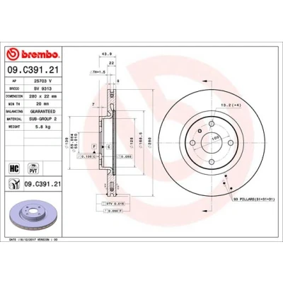 Afbeelding van Brembo Remschijf 09.C391.21