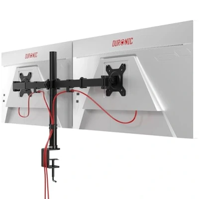 Afbeelding van Duronic Dual Monitor Arm Stand DM152 Dubbele PC Bureaubevestiging ZWART Staal In Hoogte Verstelbaar Voor Twee 13 32 LED LCD Schermen VESA 75/100 8kg Draagvermogen Kantelen 90/+35 Zwenken 180 360 Roteren