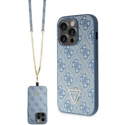 Afbeelding van Guess 4G Triangle Crossbody Back Case Geschikt voor Apple iPhone 15 Pro (6.1&quot;) Blauw