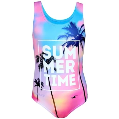 Afbeelding van Aquarti Meisjes Badpak met Racerback en Dolfijn Print, Zomer/Tijd/Blauw/Roze/Paars, 128