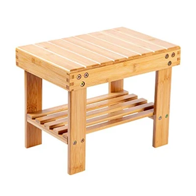 Afbeelding van Bamboe Small Seat Kruk voor kinderen, voetsteun Scheerkruk, Opbergplank, Duurzaam Lichtgewicht en Anti Slip
