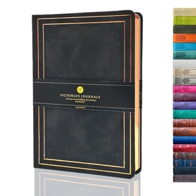 Afbeelding van VICTORIA&#039;S JOURNALS Kunstleer vintage dagboek harde kaft gevoerd notitieboek oud uitziend reisdagboek zwart, 5,7&quot; x 8,1&quot;¡