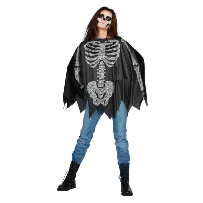 Afbeelding van Wilbers &amp; Spook Skelet Kostuum Hongerig Poncho Vrouw One Size Halloween Verkleedkleding