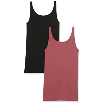 Afbeelding van Amazon Essentials Tanktop voor dames, slim fit, dunne bandjes, 2 stuks, zwart/pruim, XX Large