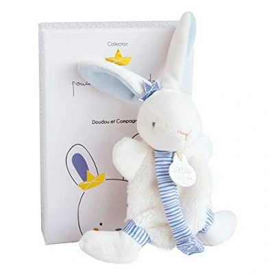 Afbeelding van Doudou et Compagnie DC3511 konijnenmatras trooster met fopspeen clip, blauw, baby