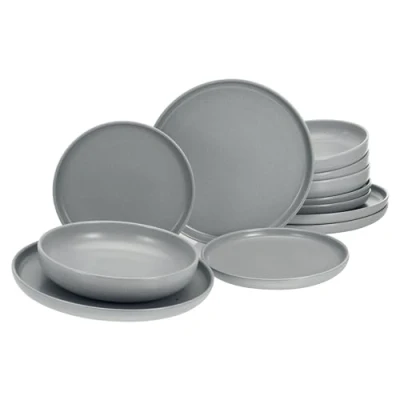 Afbeelding van CreaTable, 23583 Serie Uno, 12 delige serviesset, bordenset van aardewerk, vaatwasser en magnetronbestendig, Made in Portugal
