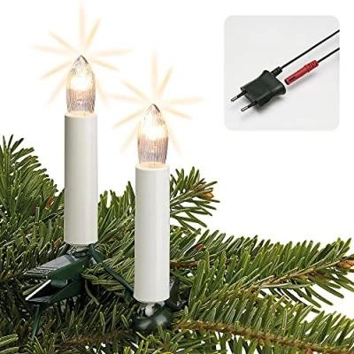 Afbeelding van Hellum Made in Germany 813012 Lichtketting voor binnen met clip, 30 lampen, verlichte lengte 2320 cm, kabel groene schacht waxdruppels wit, stekker