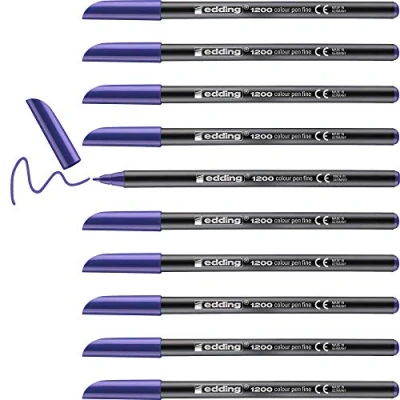 Afbeelding van edding 1200 viltstift fijn violet (paars) 10 stiften ronde punt 1 mm viltpunt voor tekenen en schrijven school of mandala