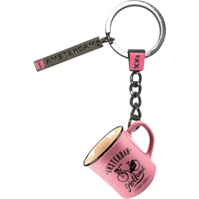 Afbeelding van Sleutelhanger beker Amsterdam fiets roze