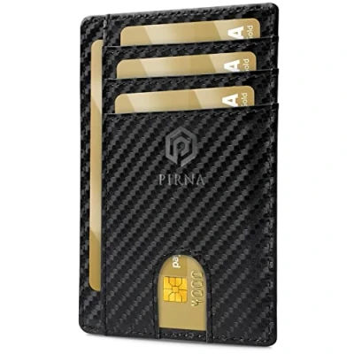 Afbeelding van Slanke Portemonnee voor Heren RFID Blokkerende Minimalistische Kaarthouder en Dames met Geschenkdoos, Slim Wallet Card Holder Koolstofvezel